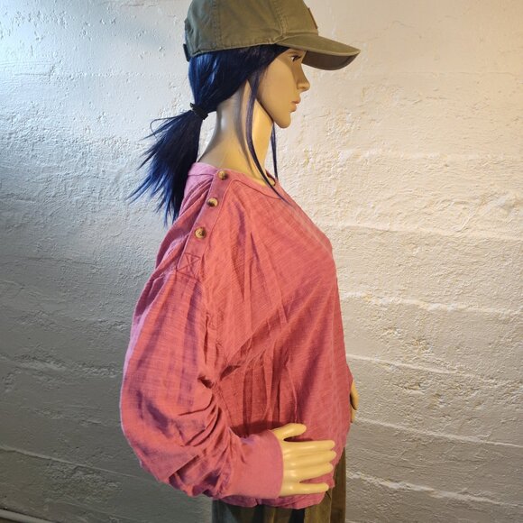 Anthropologie Blush Pink Off the Shoulder Long Sleeve Button Accents Blouse M - Picture 3 of 12